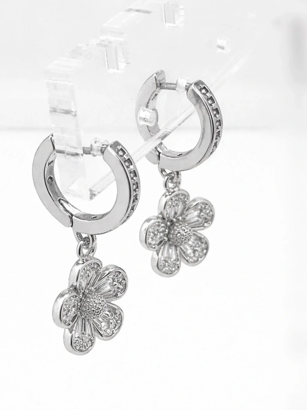 Kate Spade Crystal Rhinestone Fleurette Huggie Hoop Drop Earrings